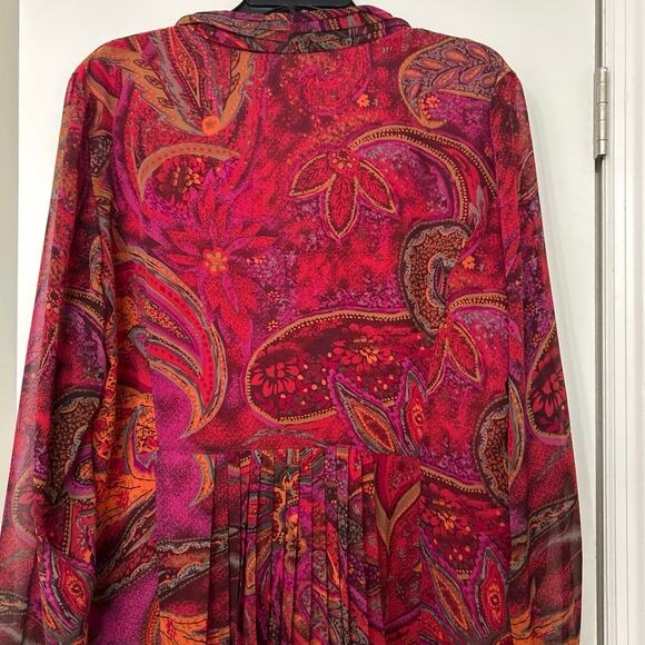 Coldwater Creek Vtg Jewel Tone Paisley Chiffon Blouse Ruffle Front XL Boho - Picture 6 of 12